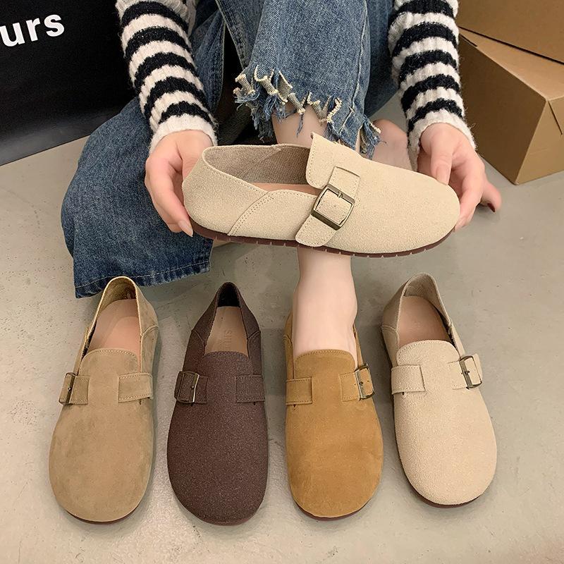 Retro Doudou shoes women's spring and autumn 2025 new simple beef tendon soft bottom round head flat bottom casual one-pedal single shoes