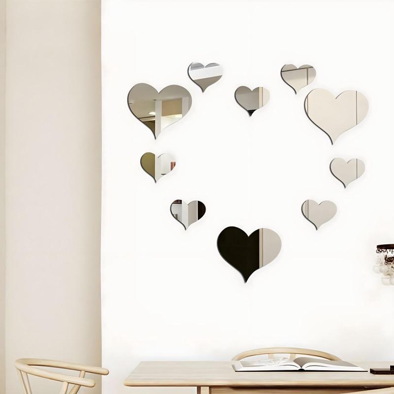 3D Love Mirror Wall Sticker 10Pcs Set Self-Adhesive Easy To Paste Decal for Wedding Kids Room Toilet Table Home Decor