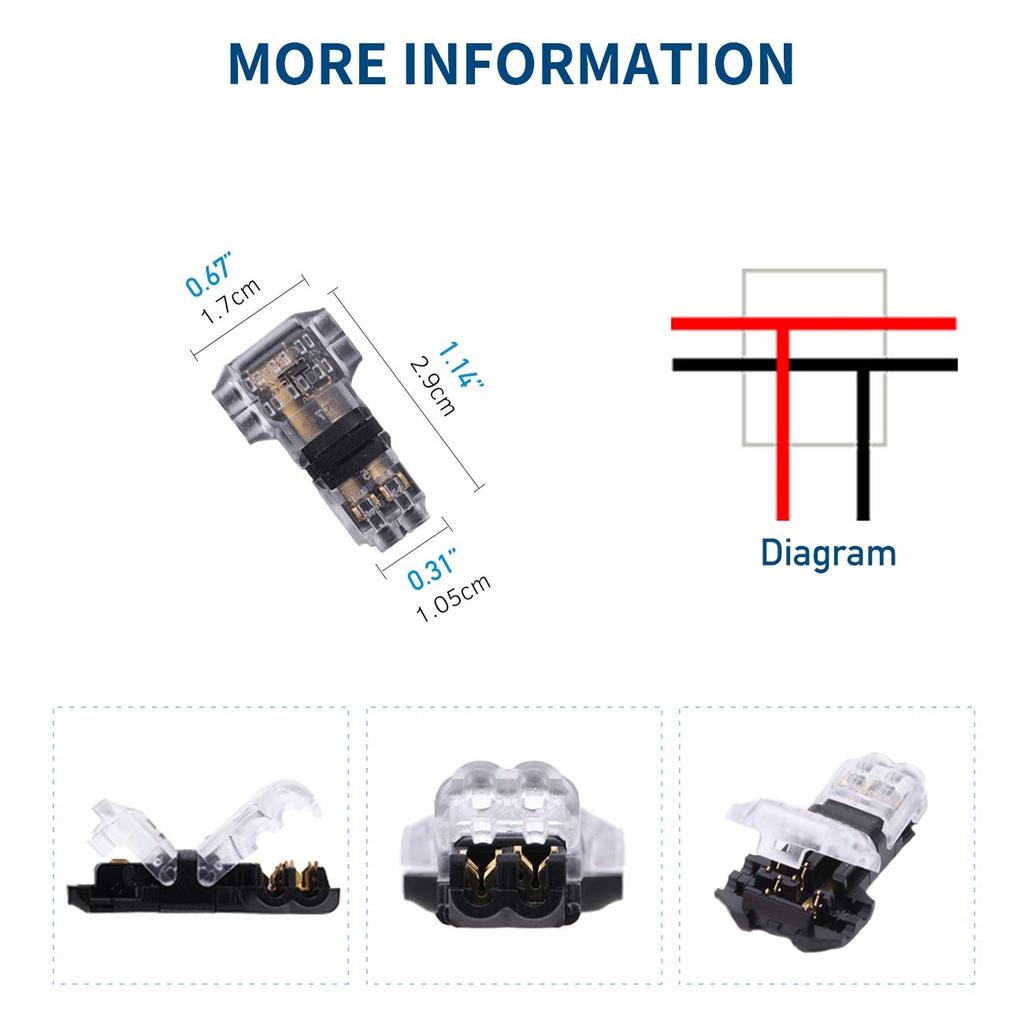 5pcs Low Voltage Wire Connectors T Tap Wire Connectors 2 Pins Wire Splice Connectors No Stripping 3 Way Wire  Fits 24-20 AWG