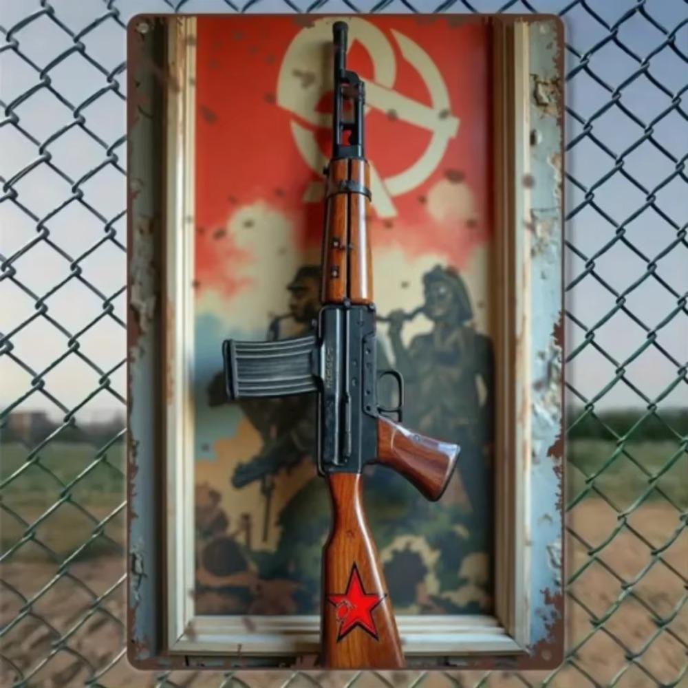 Flat 2D AK47 Metal Sign Retro Military Wall Art 8x12 Inch
