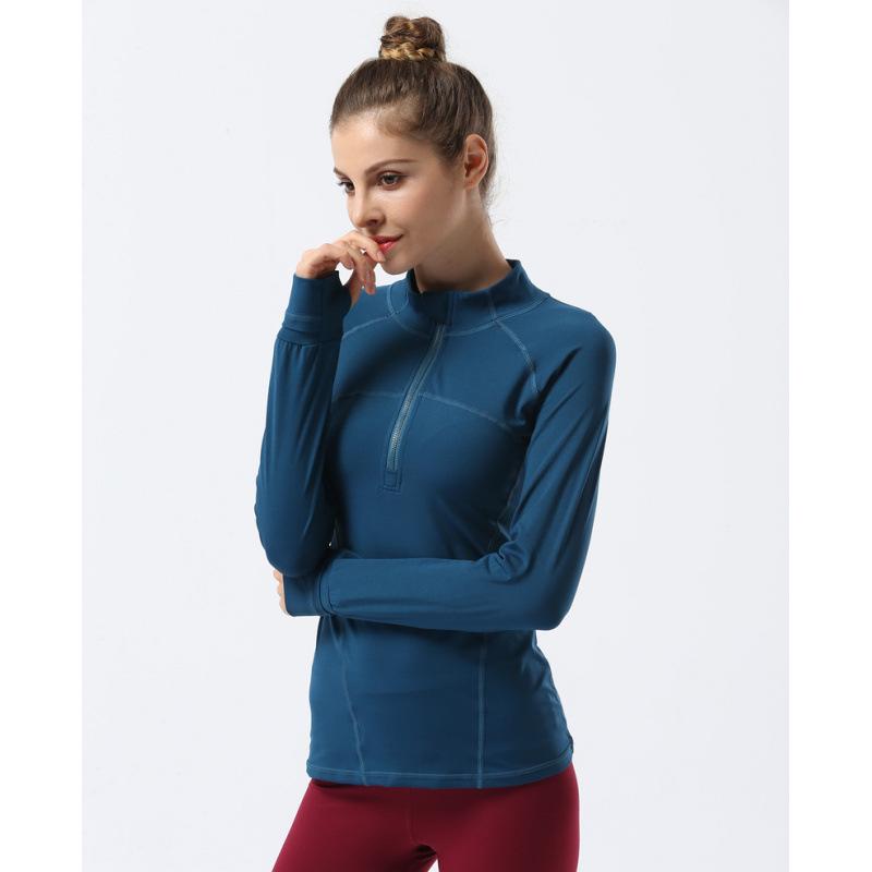 Women's Long Sleeve Stand Collar Yoga Jacket - Elastic, Quick-Drying for Fitness, Running, and Outdoor Sports.