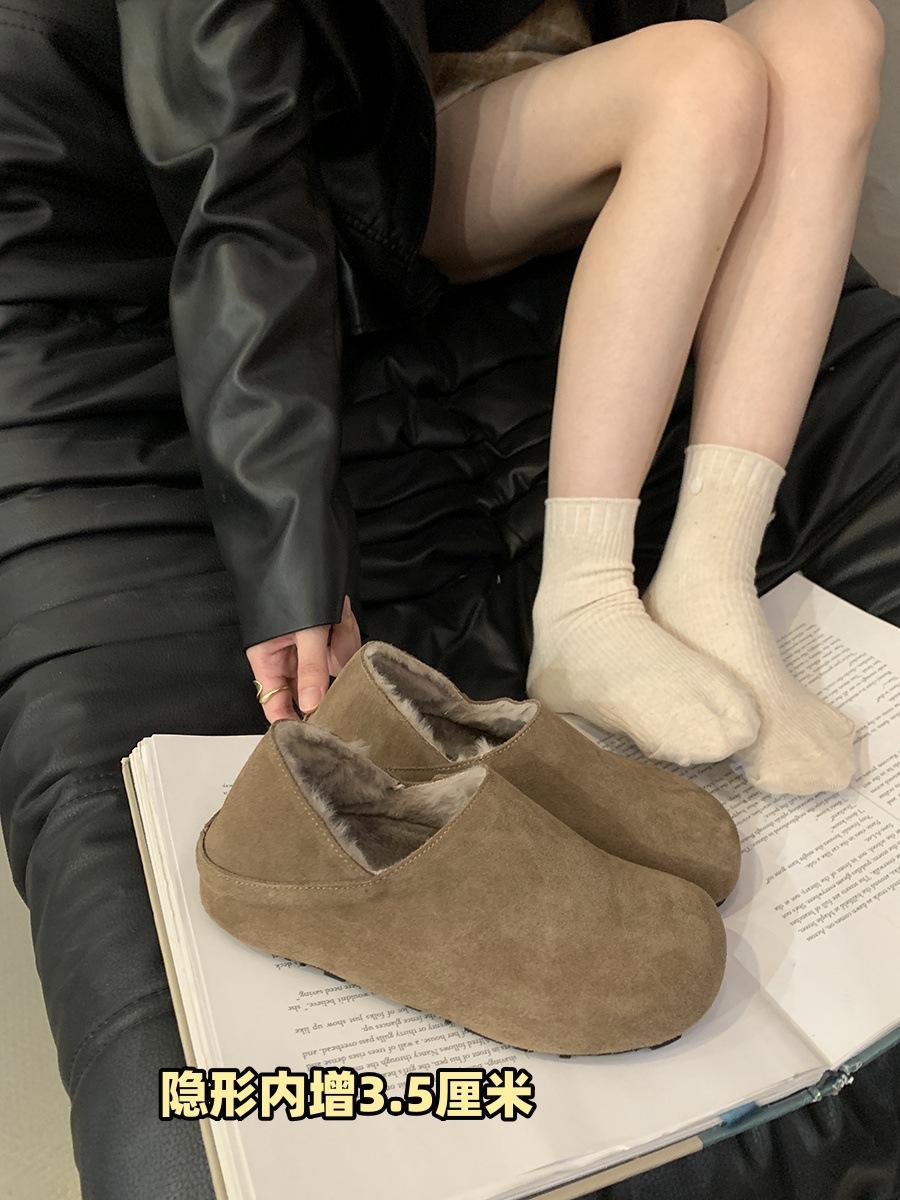 

Frosted cowhide bobo shoes women s autumn and winter 2024 one-pedal flat-soled beanie shoes soft-soled velvet single shoes 40 верблюд