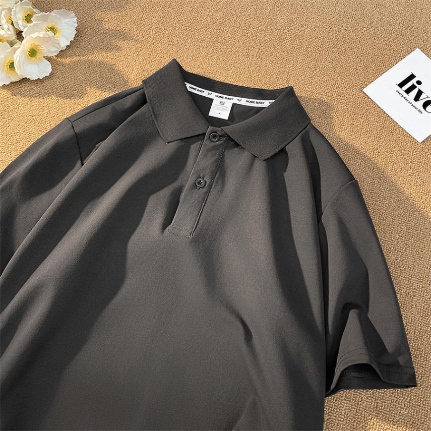 Minimalist Solid Color Turn-down Collar Short Sleeve Polo Shirt for Men Business Summer Casual Ins Versatile Commuter Half Sleeve T-shirt Top