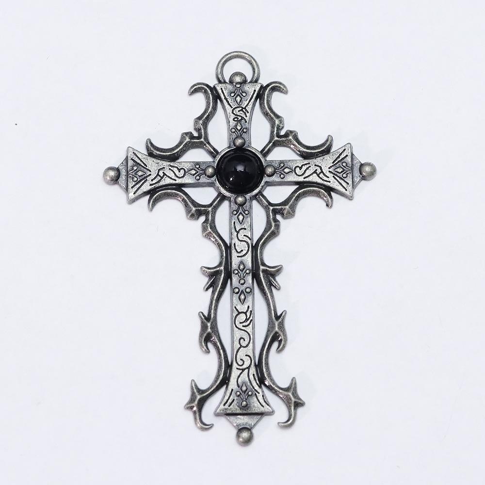 Retro Punk Cross Pendant Necklace – European & American Style, Hollow Inlay Design, Key Personality Sweater Chain Accessory.