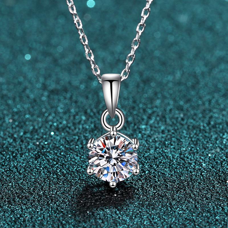 Korean Classic Large Zircon Six-Prong Pendant Necklace
