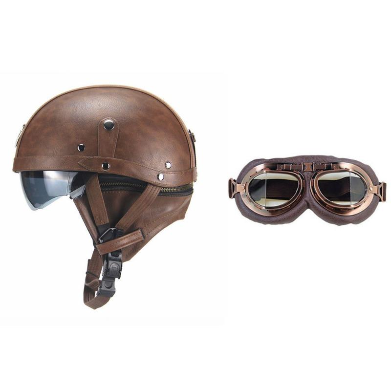 Vintage Personality Helmet Lens Standard Motorcycle Half Helmet Scooter Cruise Leather Helmet Prince Helmet