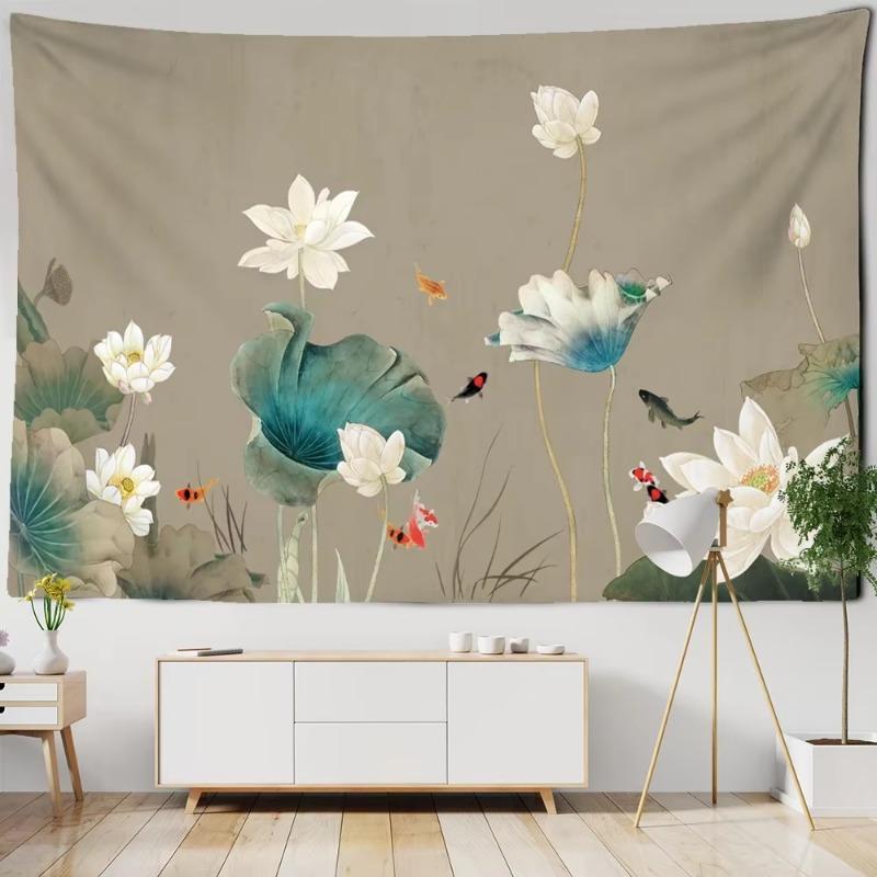 Lotus Leaf Tapestry Wall Hanging Bohemian Hippie Small Fresh Natural Table Mat Bedroom Home Art Decoration