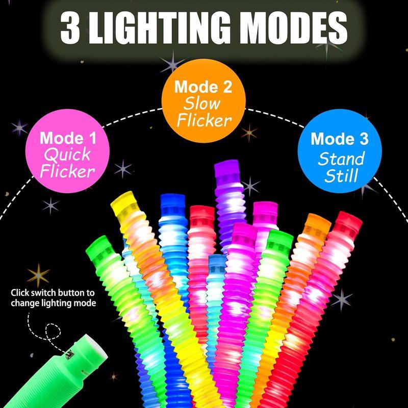 2/6/12 pcs LED Flash Pop Tubes Sensory Toy Adult Stress Relieve Toys Kid Autism Anti Stress Plastic Bellows Children Squeeze Toy