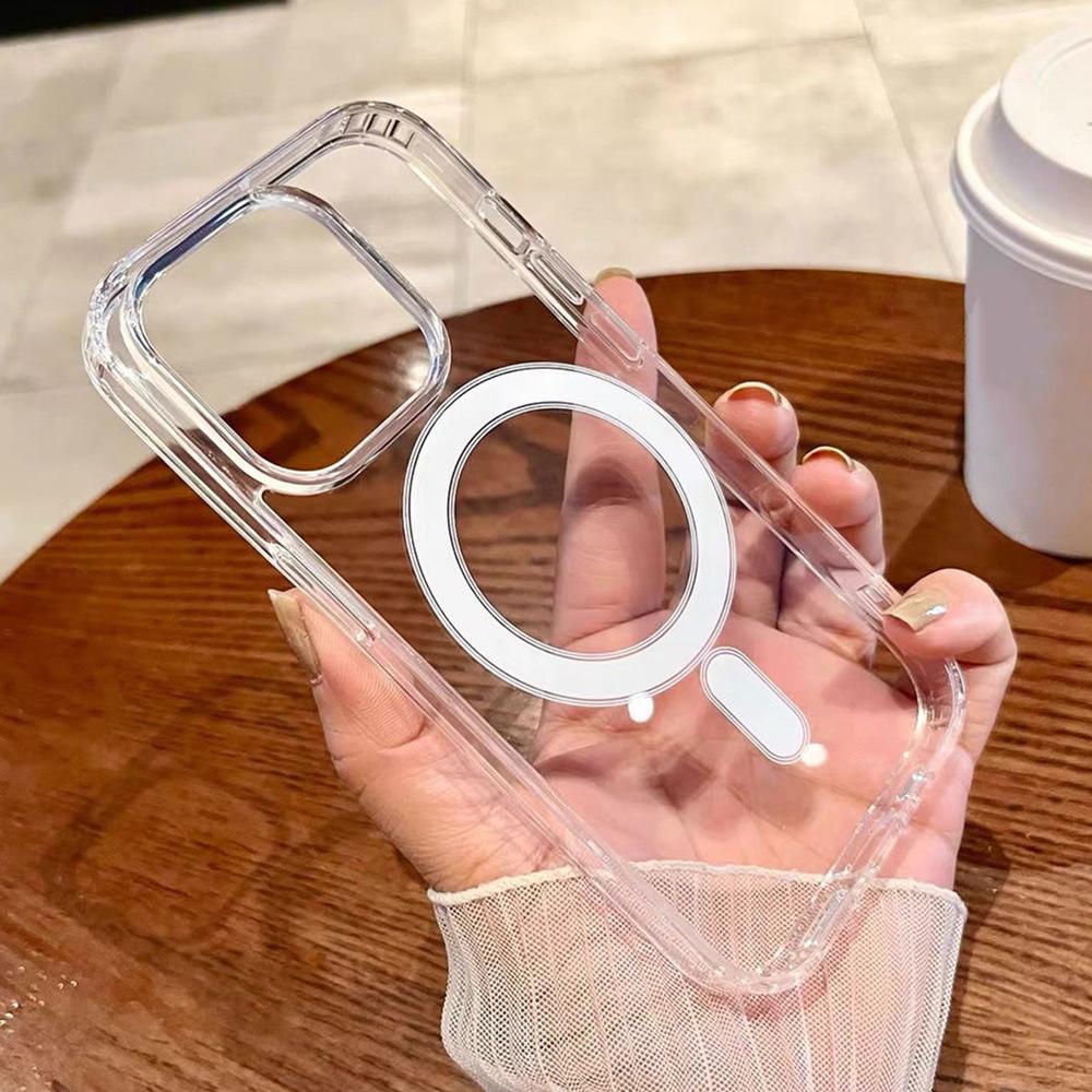 Applicable to Apple 17ProMax large hole transparent magnetic mobile phone case iPhone17 transparent 16/15 hard case