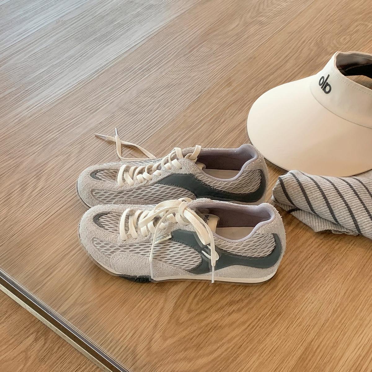 

Blue cabinet, height increased by 4cm~ mesh breathable sports and leisure shoes splicing contrasting color versatile lace-up Agam training shoes women 35