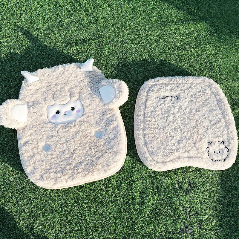 Universal Embroidered Lambswool Car Seat Cushion Set - Winter Warm 3-Piece Interior Decor.