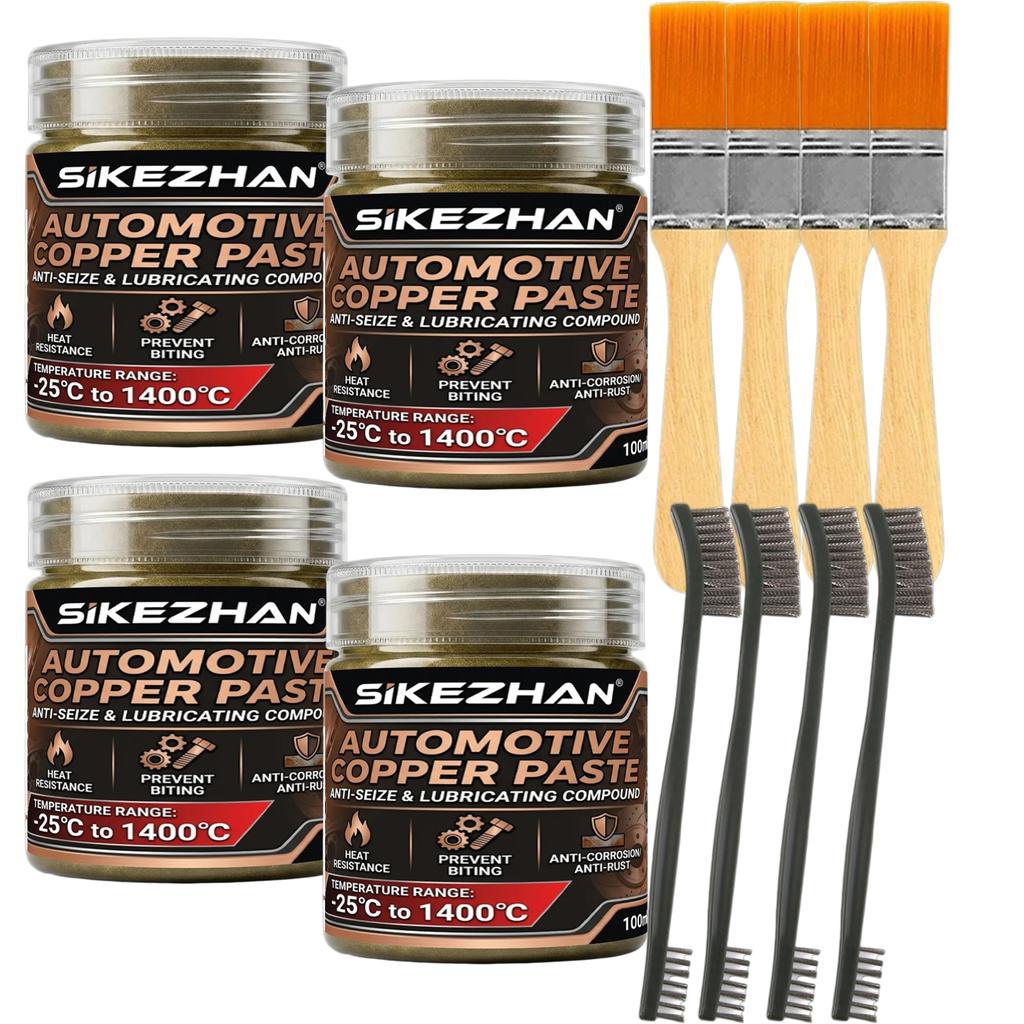 High Temperature 1400°C Copper Anti-Seize Grease Lubricant for Auto Brake Exhaust Spark Plug Bolt with Applicator Brushes Repair