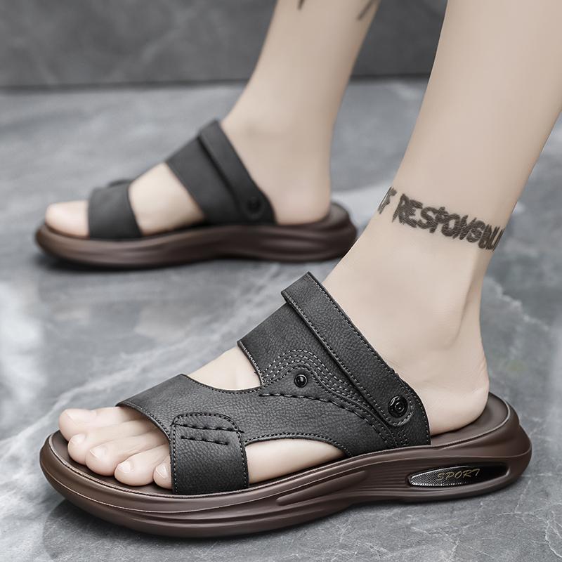 Mode Neue Lässige Herren Weiche Sandalen Bequeme Herren Sommer Echtes Leder Herren Hausschuhe Herren Römische Sommer Outdoor Strand Sandalen