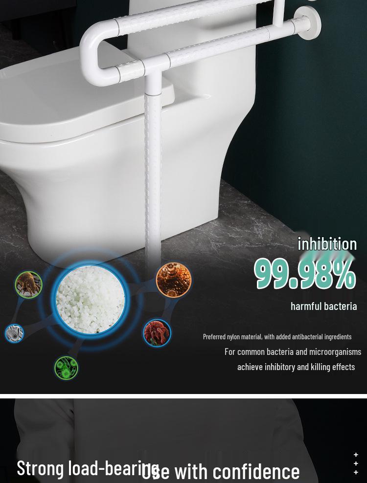 Bară de sprijin în formă de U pentru baie pentru vârstnici - Mâner de duș/toaletă din nailon fără bariere