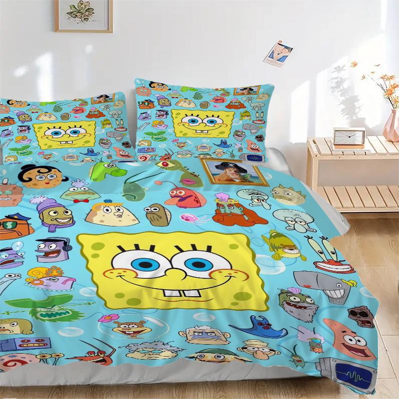 Spongebob Squarepants Characters Print 3Pcs Bedding Setduvet Cover With 2 Bedropillowcase Home Birthday Gift