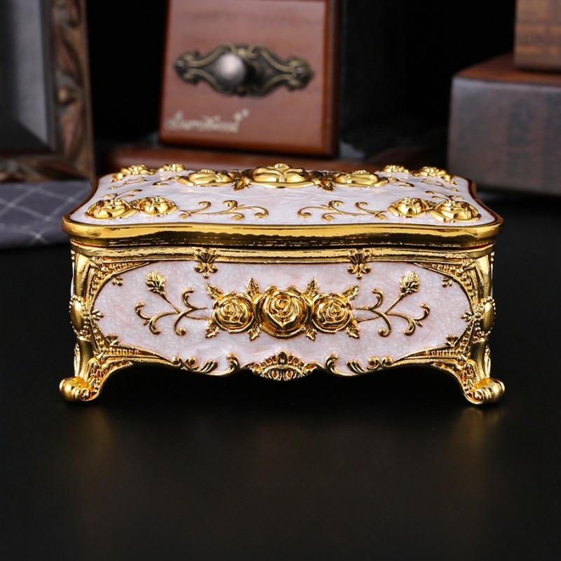European Jewelry Storage Box With Metal Rose And Mirror Creative Ring Necklace Earring Case Perfect Wedding Gift For Brides