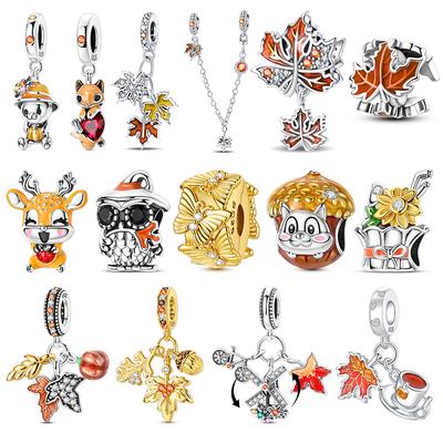 Kupferner Anhänger Herbstserie Ahornblatt Eichhörnchen Hirsch Anhänger Perlen Passen Original Armbänder Feiner DIY Geburtstagsschmuck