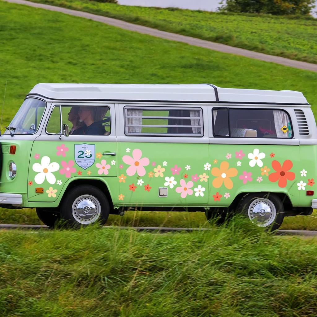 12 Sheets Daisy Stickers 147 Pieces Daisy Flower Car Decals Vinyl Groovy Flower Window Clings For Car Bumper Wall Laptop Mirror Truck Hippie