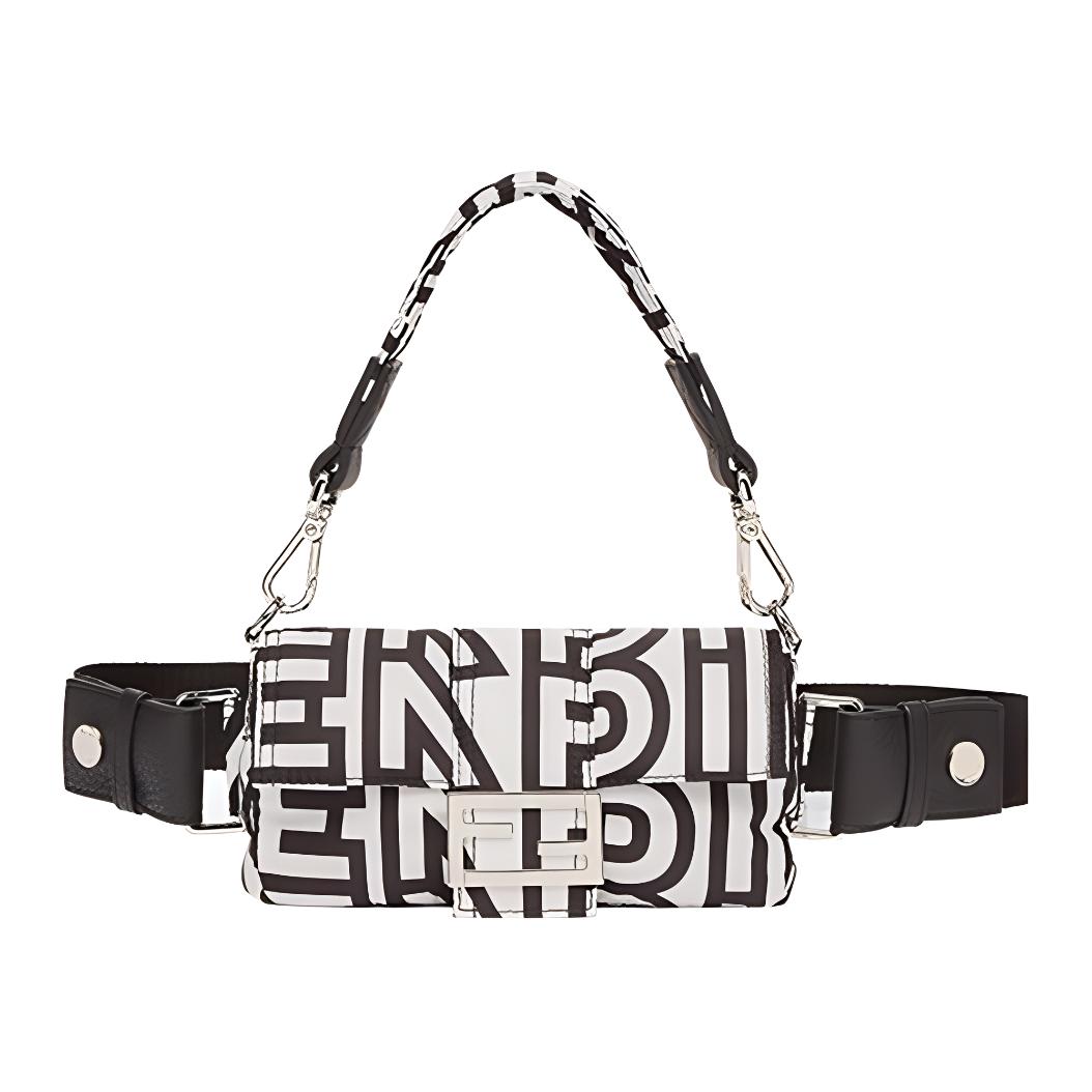 

Fendi Baguette FF Magnetic Closure Adjustable Detachable Shoulder Strap Two-Tone Leather Handbag Phone Bag Waist Bag Mini 7AS138-AMAW-F1GMN Basic Set (Bag+Dust Bag)