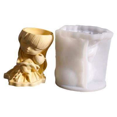 Kitten Girl Flowerpot Silicone Mold Easy Demolding Dishwasher Safe For Making Candle Soap Flowerpot Holiday Decoration