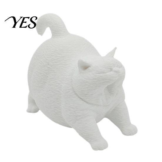 Modern Home Decoration 3D Printed Cute Yawning Chubby Cat Figurine, Black White, Wide Stable Anti-Tipping Base, Desk Decor Desktop for Pet Shop