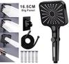 16CM Big Panel High Pressure Shower Head Water Saving 3 Modes Filter One-Key Stop Water Massage Sprayer Bathroom Accessories