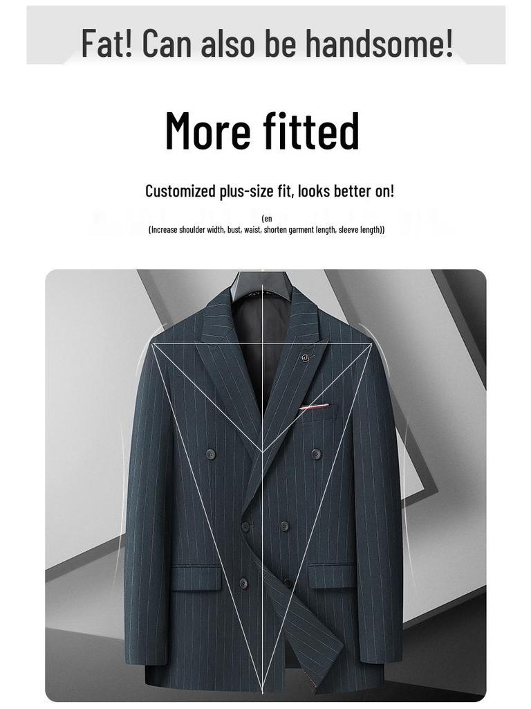Men's Plus Size Double-Breasted Tuxedo Set with Peak Lapel - Wedding Three-Piece Suit