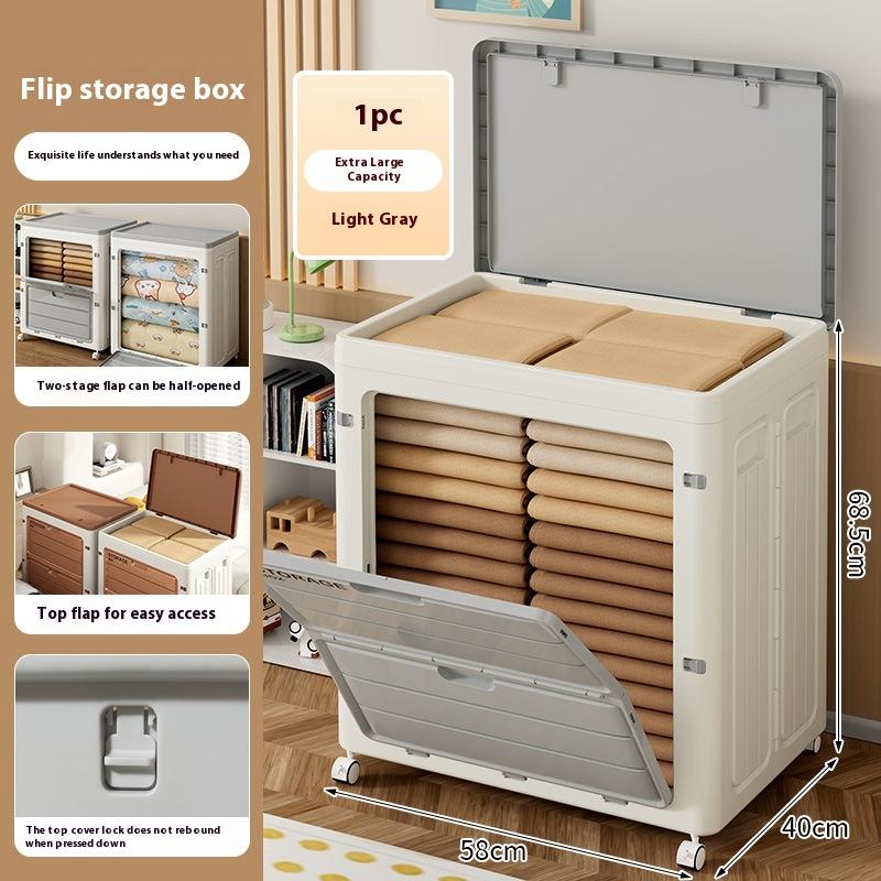 Large Capacity Storage Cabinet Toy Clothing Storage Box&Bins Movable Wheels Multi-Functional Flip-top Organizing Box