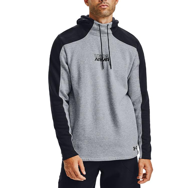 Under Armour קפוצ'ון פליז בסיסי עם אותיות בצבעי בלוק גברים קפוצ'ון אפור מודרני 1356765-011