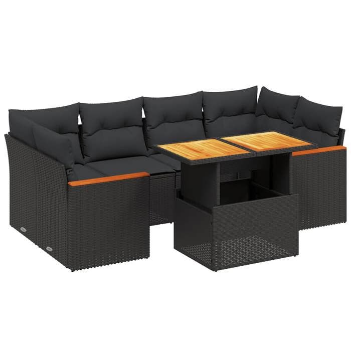 VidaXL Garden Lounge Set with Cushions 7 Pcs, Patio Sofas, Patio Furniture Set, Outdoor Furniture, Black 3272973