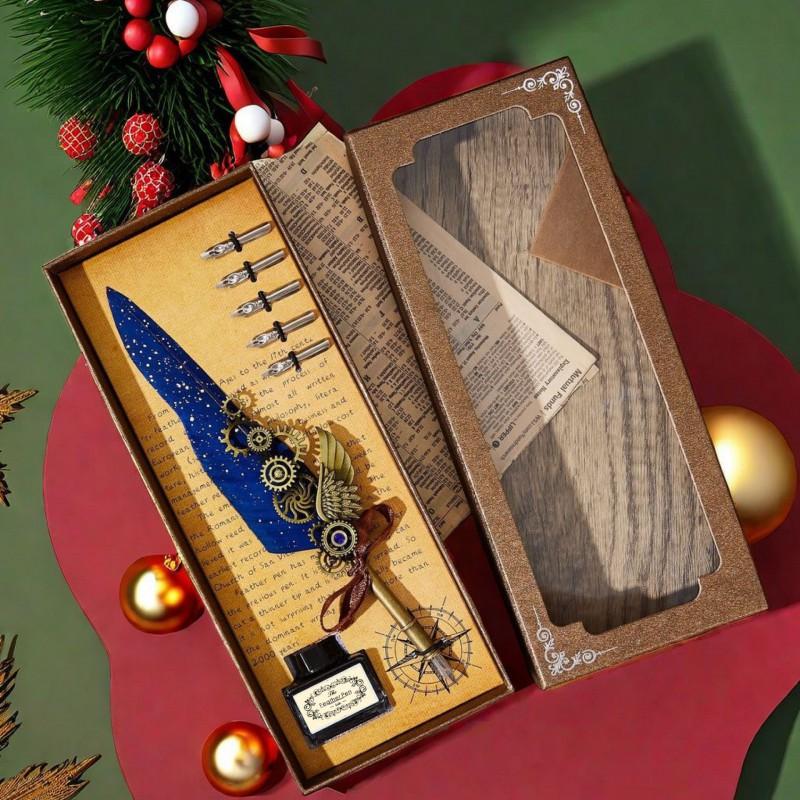Mechanical Feather Dip Pen Set European Vintage Gold Foil Calligraphy Creative Gift
