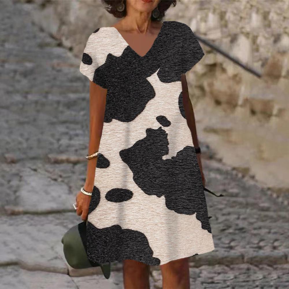 

Элегантное женское платье в полоску с леопардовым принтом в стиле Харадзюку с 3D-принтом, V-образным вырезом, винтажное повседневное свободное женское платье, лето 2023 года, одежда больших размеров 6XL