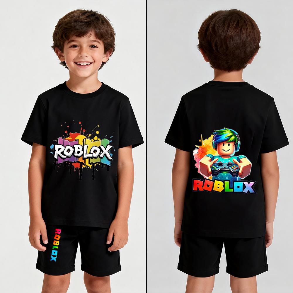 Men's Cartoon Game Printed T Shirt and Shorts 2 Piece Set Summer Casual Outfit for Men's and Women's Clothing Top