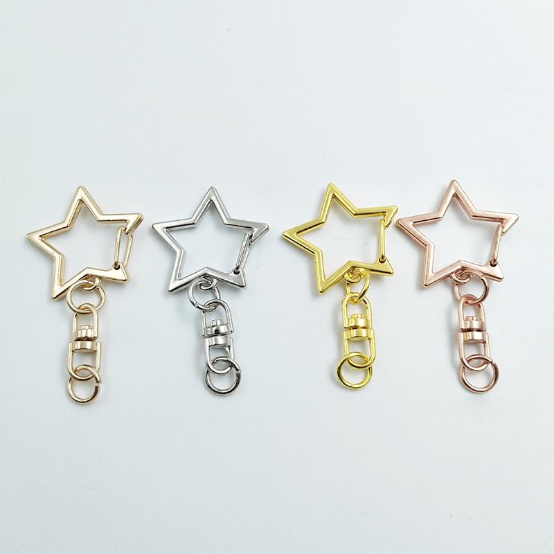 20 ks Klip na klíče ve tvaru hvězdy s pružinovým uzávěrem a řetízkem, závěsná přezka, otevřený spojovací kroužek a kovová otočná karabina pro DIY výrobu šperků