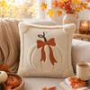 Embroidered Pumpkin Throw Pillow Cover Soft Textured Sofa Cushion Case Decorative Accent for Living Room Autumn Home Decor 18x18 Inches