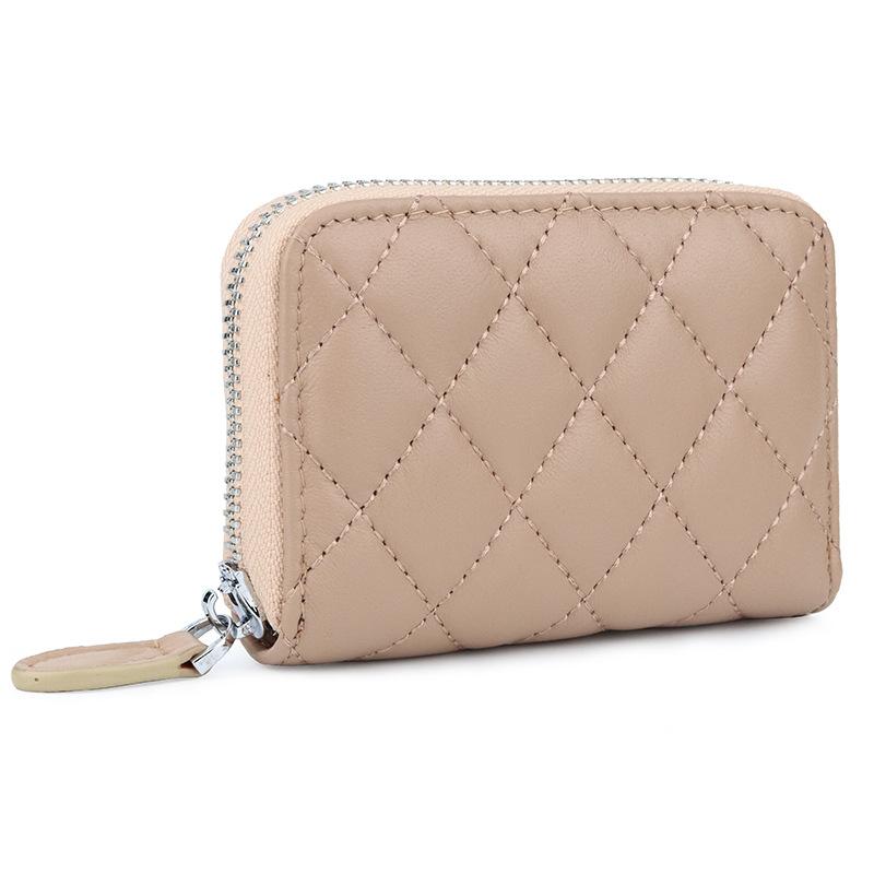 

Japanese-style card bag, sheepskin rhombus 2025 new women s zipper organ, ID card cover, portable Japanese leather change bag рожевий