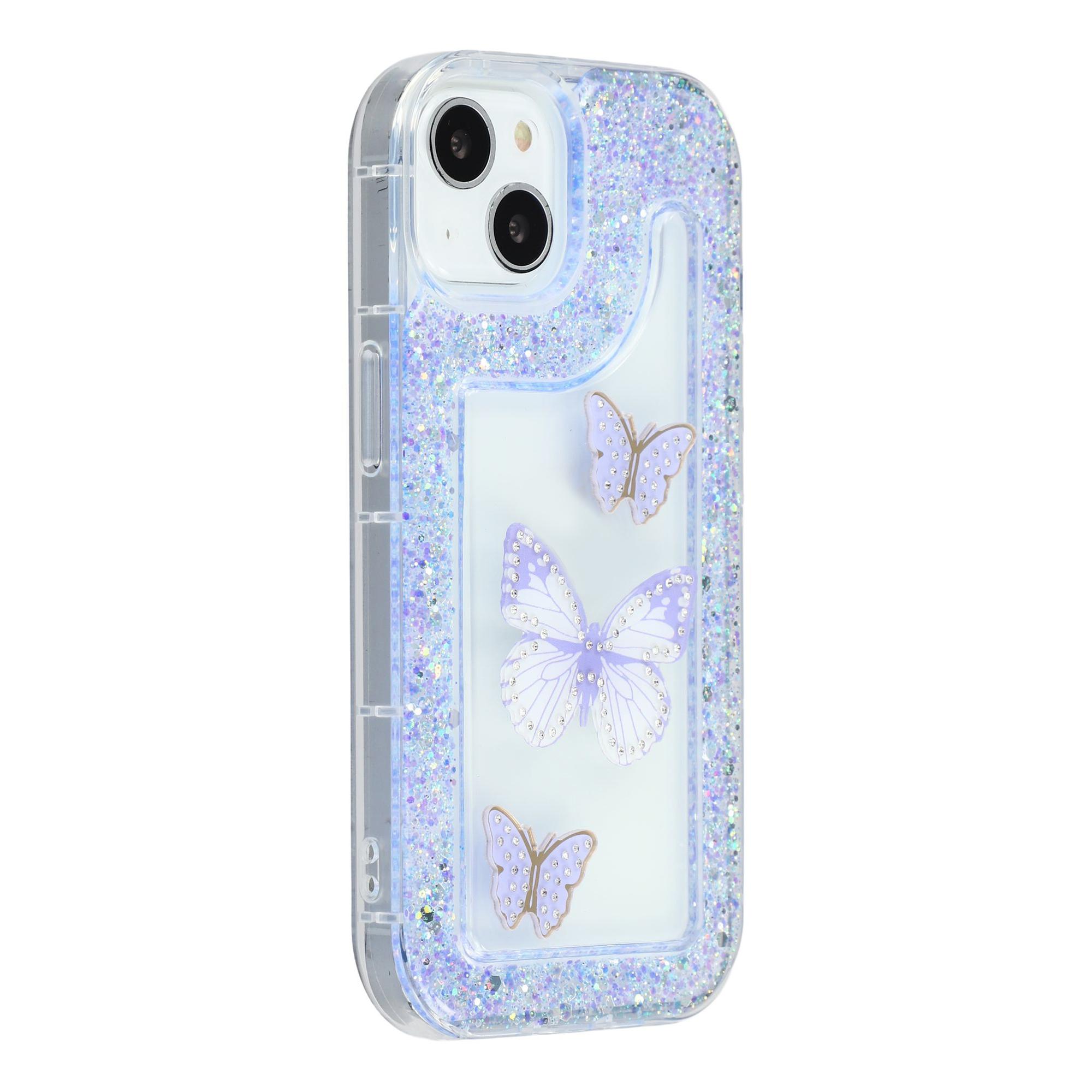 

For iPhone 13 Case DIY Butterfly Glitter Epoxy Soft TPU Phone Back Cover