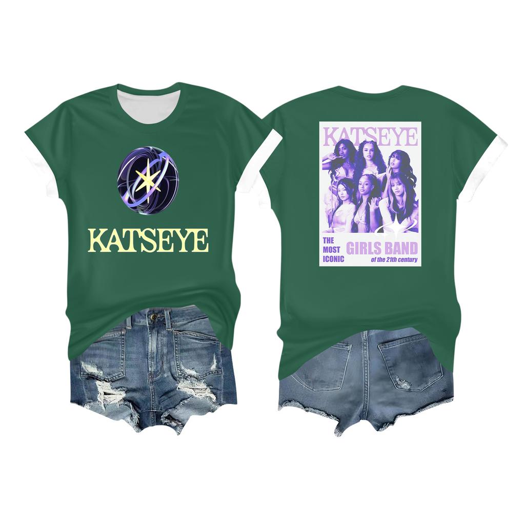 Kvinners avslappet trykket t-skjorte rund hals genser kort ermet topp