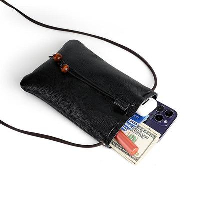 Nuova Borsa a Spalla Coulisse in Vera Pelle con Custodia per Auricolari e Cavi - Borsa a Tracolla in Pelle di Vacchetta Stile Coreano