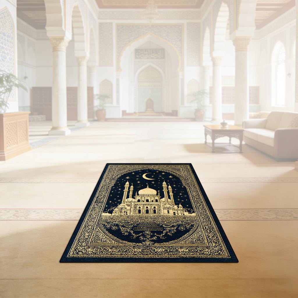 Islamic Ramadan Portable Fluffy Musalla Prayer Mat Easy Clean Lightweight Salah Mat Resilient Short Velvet Mosque Worship Mat