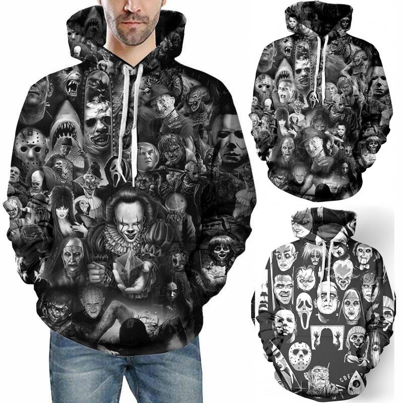 Men 3d Women Print Skull Hooded Sweater Hoodie Sweatshirt Premium Top Pullover