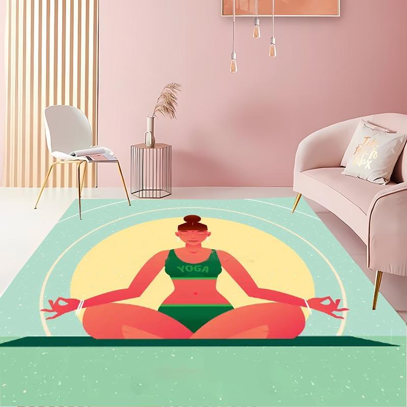 Yoga Girl in Green  Area Carpet for Living Room Children's Bedroom Sofa Doormat Kitchen Floor Tapete Anti-slip Decor Alfombra HD