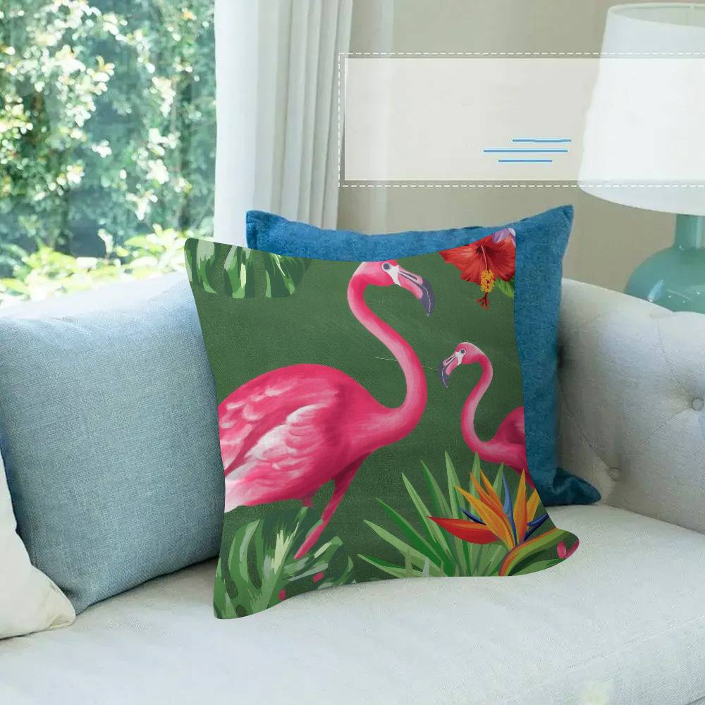 SummerThemed Flamingo Tropical Leaf Pillow Cover for Bedroom Room and Living Room Sofa Decorative Cushion Cover