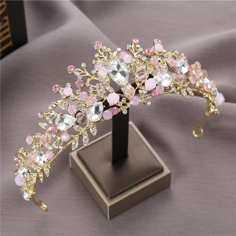 Dziecięca korona tiara ręcznie robione akcesoria do włosów dla dziewczynek różowa kryształowa korona księżniczki urodziny obręcz do włosów akcesoria do występów scenicznych