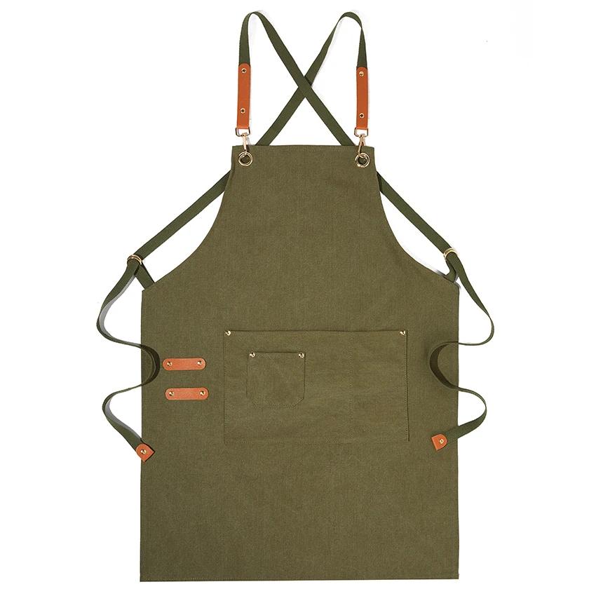 Kitchen Apron Heavy Duty Canvas Barber Work Aprons Unisex Cross Straps Adjustable Salon Hairdresser Bib PU Leather Apron for Men