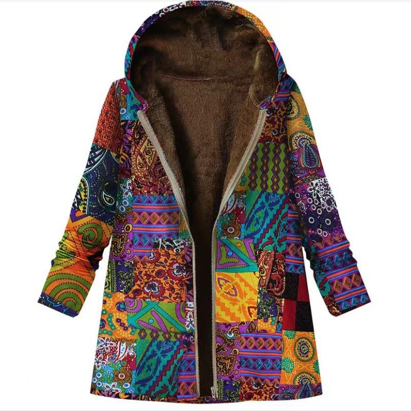 Jacket Series Casual Printed  Printed Plush Hooded Zipper Women's Fashion Style