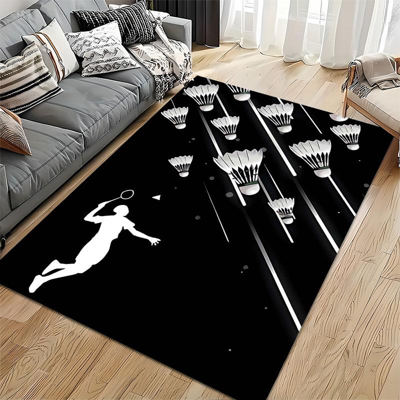 Badminton Player Silhouette Carpet Suitable As a Non-slip Mat for the Living Room or Bedroom Sofa