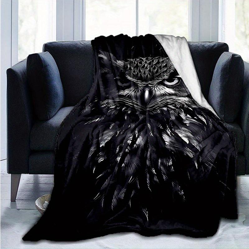1pc Black Cool Owl Printed Blanket Is Stylish, Soft and Warm - Perfect for Couches, Couches, Offices, Beds, Camping and Travel -