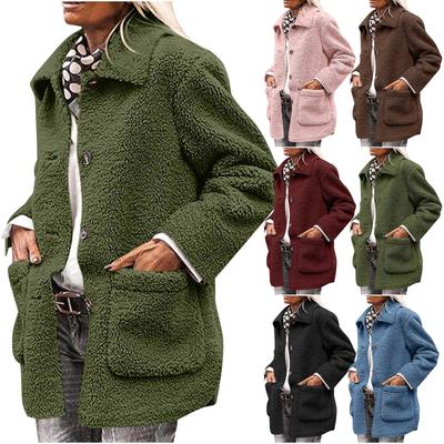 Women's Winter Coats Long Sleeve Lapel Button Down Pockets Fleece Jacket Casual Trendy Outerwear