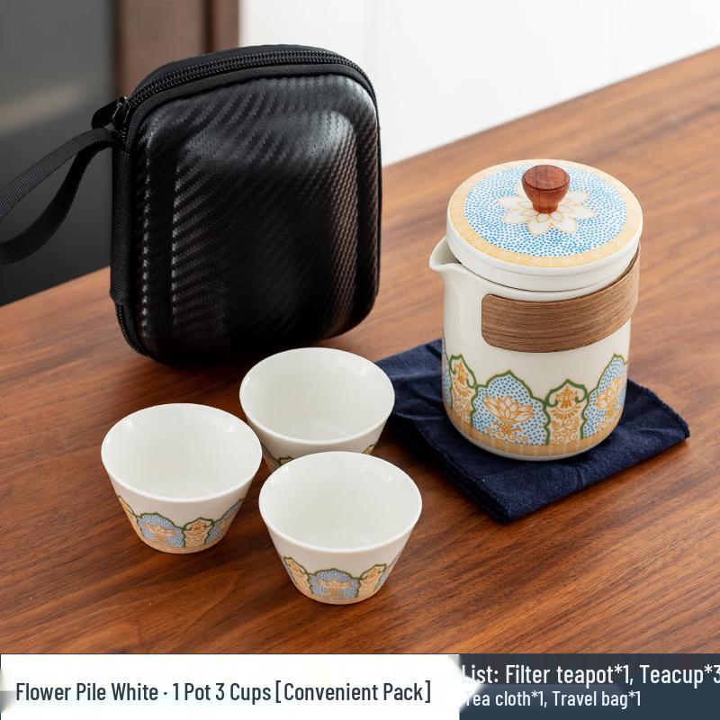 Portable Ceramic Gongfu Travel Tea Set - Quick-Brew Teapot with Ancient Charm